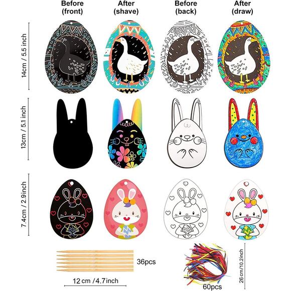 Easter Scratch Paper Art for Kids - 60 Pcs Magic Rainbow Scratch Paper Black Scr - Picture 3 of 10